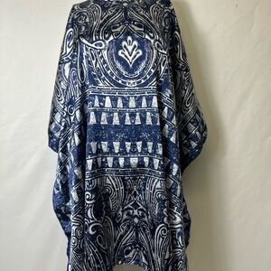 Vintage Winlar One Size Kaftan Lounge Mumu Dress Beach Coverup Blue Geometric
